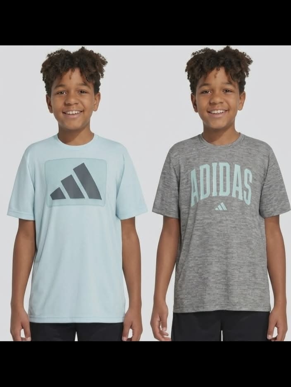 Adidas Boys' 2 Pack Light Blue and Gray Logo Graphic T-Shirts Size 14/16 NWT